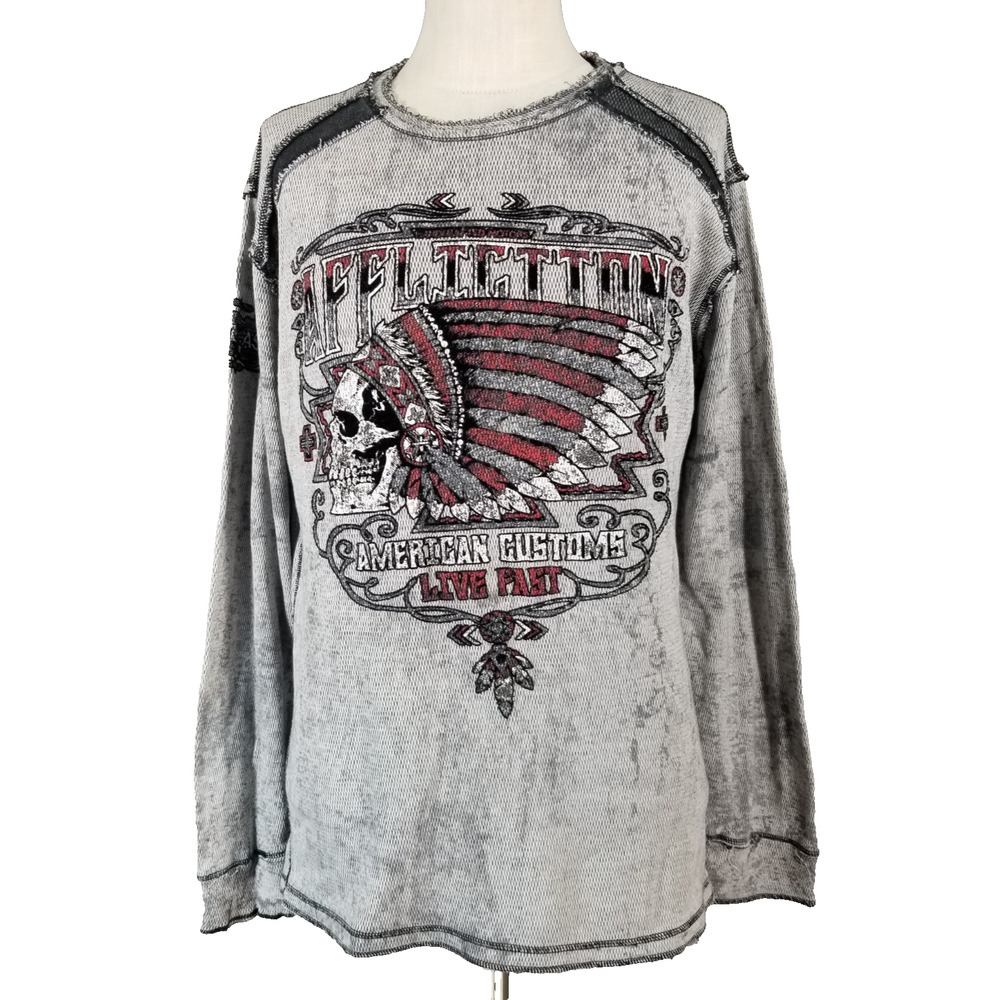 Affliction shirt men's XL extra large‎ gray long sleeve thermal waffle Y2K